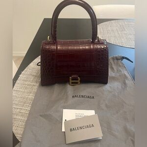 Balenciaga small hourglass in croco print beautiful burgundy color!